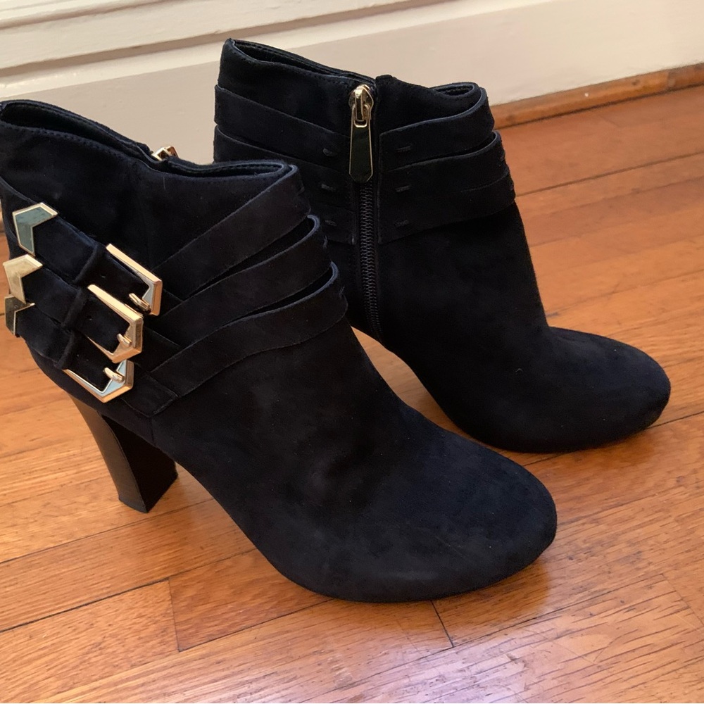 Guess Boots Black Ankle suede with Gold Buckles
